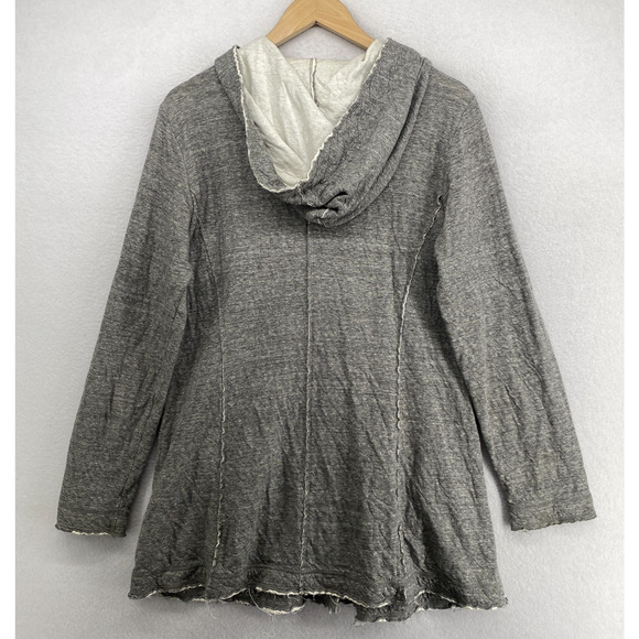 EILEEN FISHER Sweater S Cotton Double Layer Button Up Cardigan Hoodie Gray - Picture 3 of 14